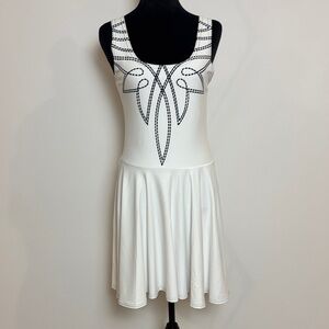 Boot Stitch Western White Dress with Black Accents